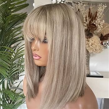 Amazon.com : Rina Silver Gray Ash Blonde Bob Wig Human Hair